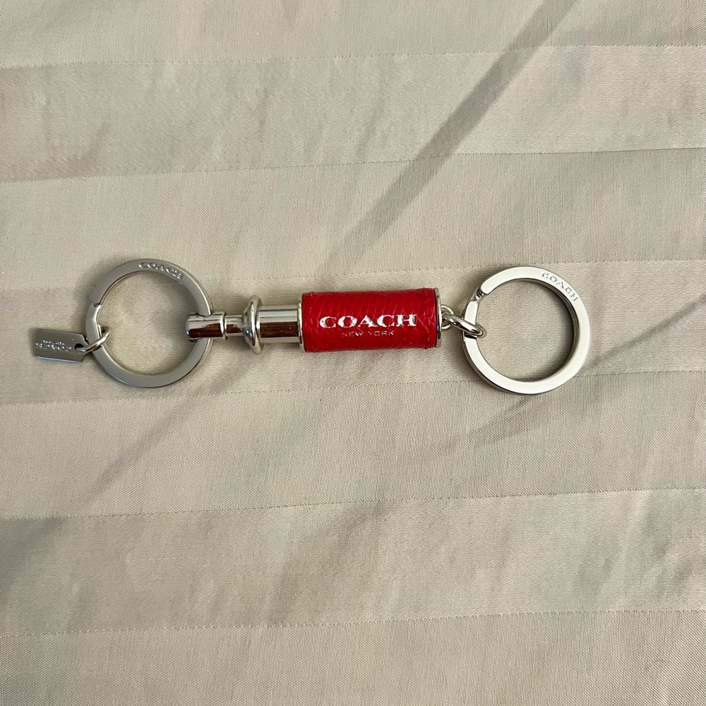 Coach Red and Silver Logo Keychain